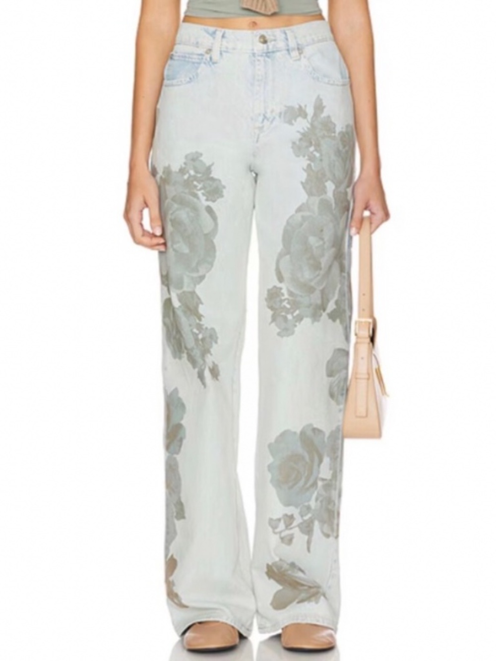 Free People Tinsley Baggy Floral High Rise Jeans Wide Leg 26